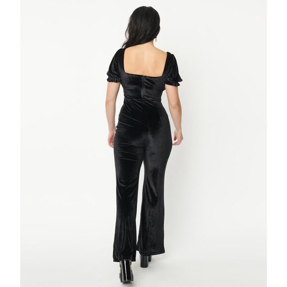 Blue Blush Black Velvet Front Tie Jumpsuit M NWT - Picture 4 of 5